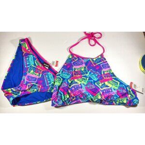 Joe Boxer Retro Cassette Bikini Large Swimsuit Juniors Halter